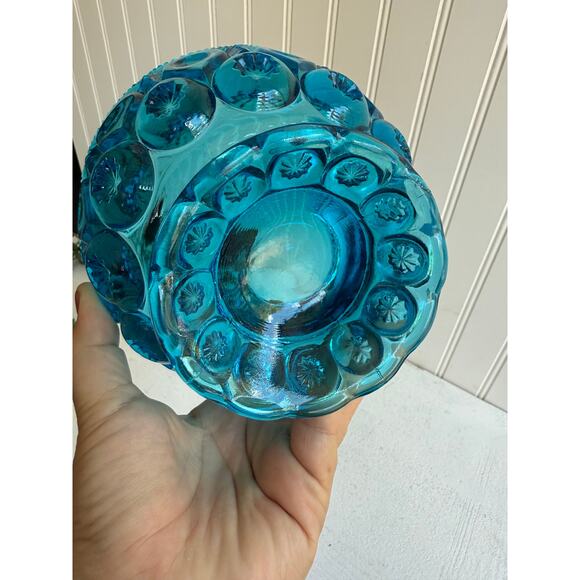 Vintage L.E. Smith Moon and Stars Pedestal Candy Dish | Colonial Blue Glass | 4" - Picture 3 of 9